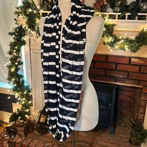Navy blue and white striped scarf